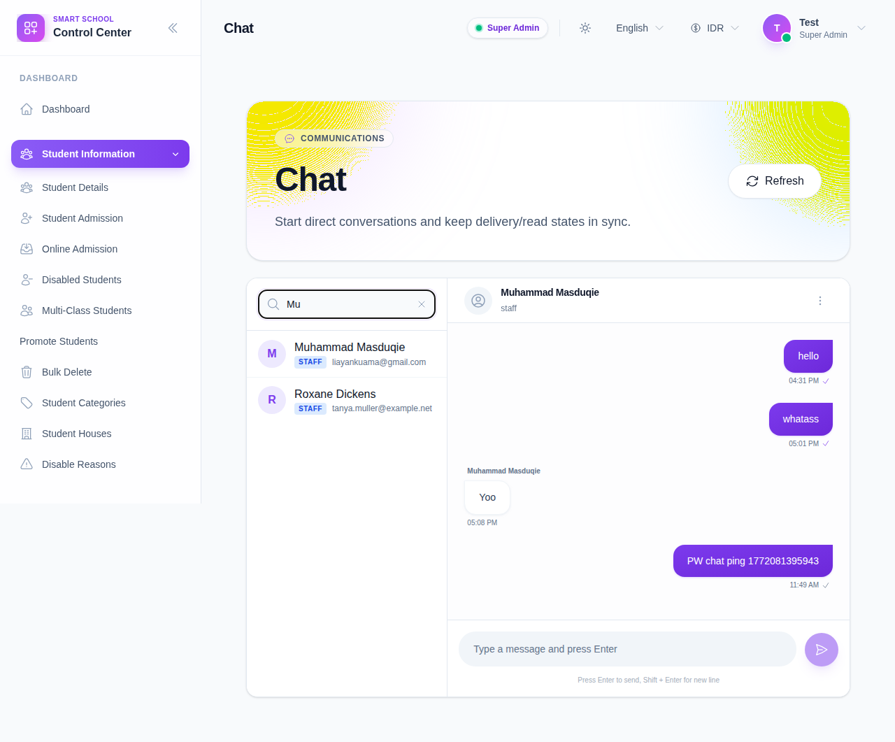 Chat search results showing participant matches while searching by name.